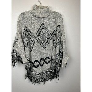AZ Cape Poncho With Sleeves Grey With Boho Aztec Design